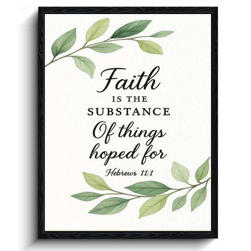 Christian Framed Wall Decor, Bible Verse Wall Art, Hebrews 11:1 Scripture Canvas Wall Art, Inspirational Bible Quote Artwork for Home Office, Religious Gifts for Prayer, 12 x 16 Inches