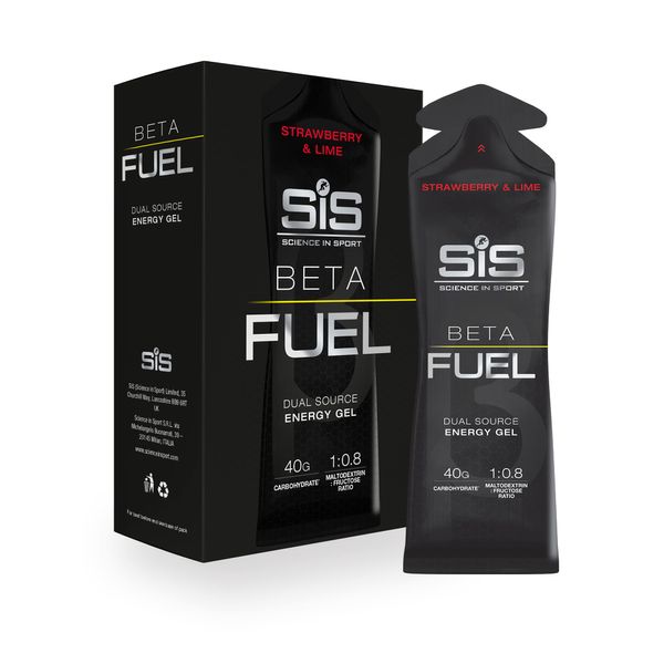 Science in Sport Beta Fuel Gels Dual Source Energy Gel, Strawberry and Lime Flavour, 40 g of Carbs Per Pack, 60 ml Pack (6 Pack)