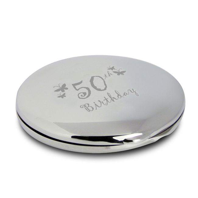 50th Birthday Butterfly Round Compact Mirror