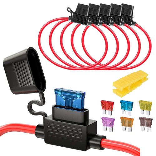 Kiligen 5pcs Inline ATC ATO Fuse Holder Car 20A Waterproof 6pcs Blade Fuse (1 each of 3A/5A/7.5A/10A/15A/20A)
