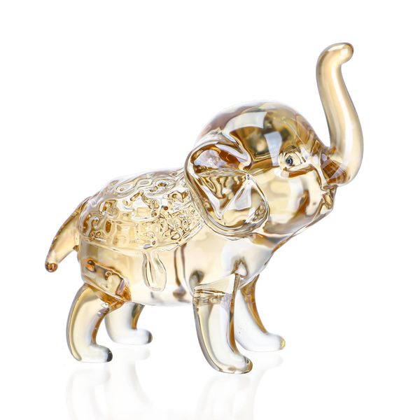 H&D HYALINE & DORA Handmade Crystal Elephant Figurine with Trunk Up,Glass Animal Statue,Sparkling Glass Art Animals Collectible Gift Home Decor Table Centerpiece(Champagne)