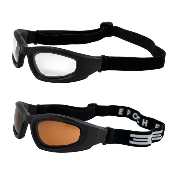 Epoch Eyewear Padded Motorcycle Goggles 2 Pair with Black Frames and Clear