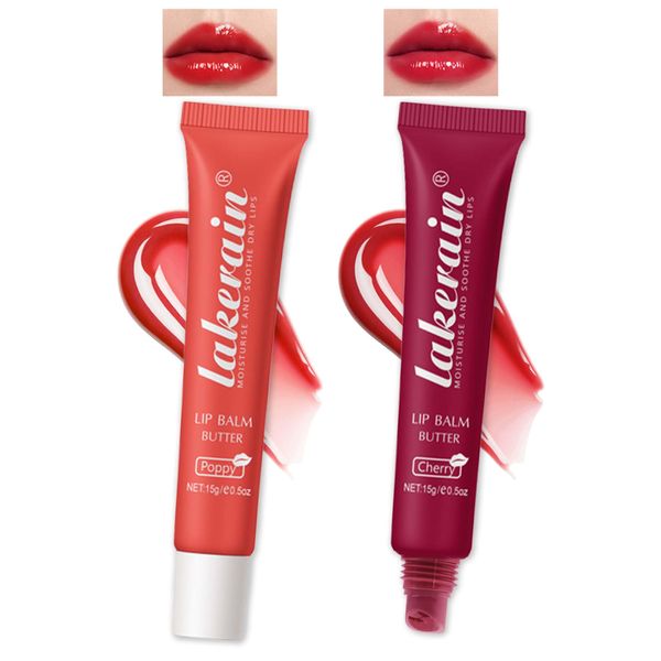 2 Farben Glossy Lip Butter Balm, feuchtigkeitsspendende nicht klebend Lipgloss, hochglänzendes Finish Lip Glow Oil, natürliche, Plumping Lip Tint Lip Care & Repair Lip Mask für trockene Lippen-04+05