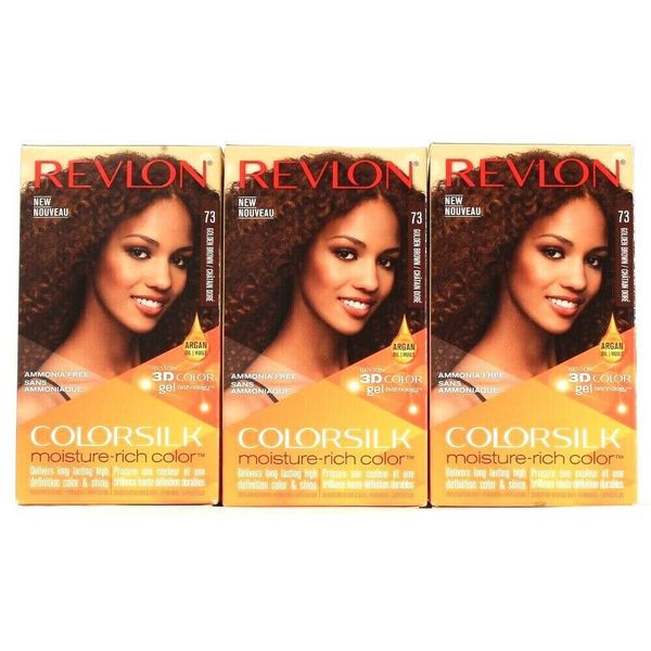 3 Ct Revlon Colorsilk Moisture Rich 73 Golden Brown 3D Color Gel Permanent Dye