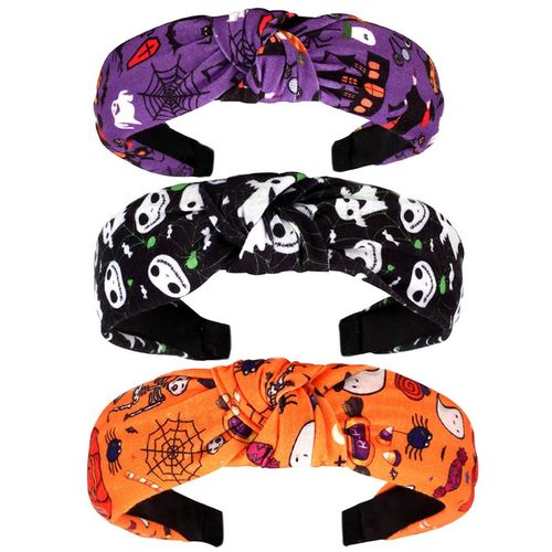 Sinalty Halloween Knot Print Halloween Headbands Ghost Bat Spider Web Pattern Hairband Velvet Hair Accessories for Women