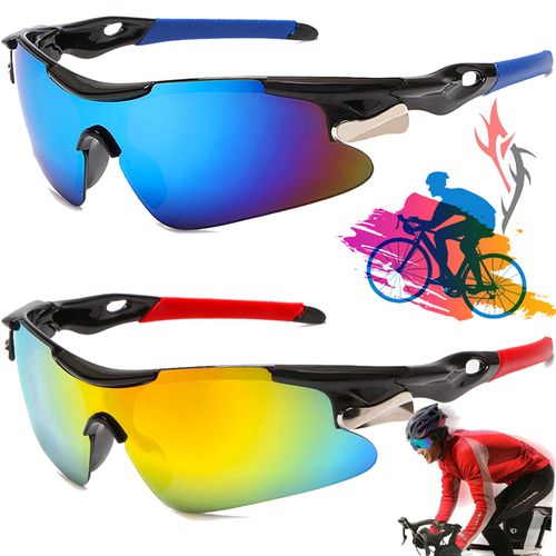Benaton Pack of 2 Fast Glasses, Cycling Glasses Men Women, Cycling Glasses, Windproof UV 400, Colourful Road Bike Glasses, Sports Glasses, Polarised Anti-Uv, for Daily Travel and Running (Blue, Red)