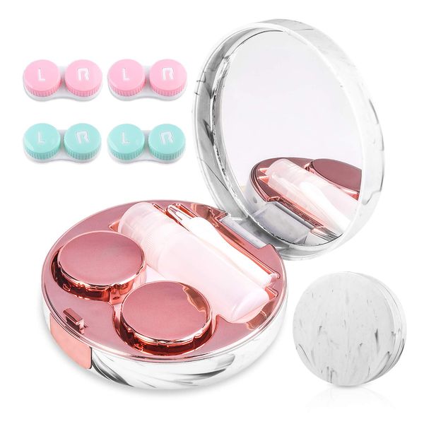 cauyuan Contact Lens Case，Portable Travel Contact Lens Box with Mirror Tweezers Remover Tool Solution Bottle for Travel & Home