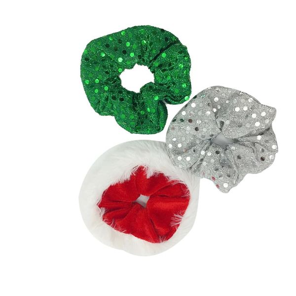 Healeved 3pcs Christmas Hair Scrunchies Bobbles Glitter Sequin Xmas Scrunchies Christmas Hair Bands Sequins Hair Rope Hair Tie Ponytail Holders Xmas Hair Accessories