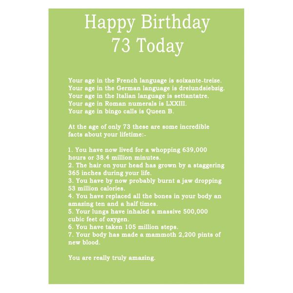 Age 73 Body Facts Birthday Card