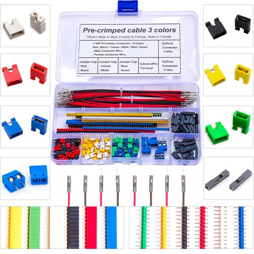 Kidisoii 2.54mm Male Female Jumper Wire Connector Kit, 40Pin Male Female Breakaway Single Row Pin Header PCB Header 2.54mm Jumper Cap and Dupont 1/2P Connector, for Electronics DIY Assortment Kit