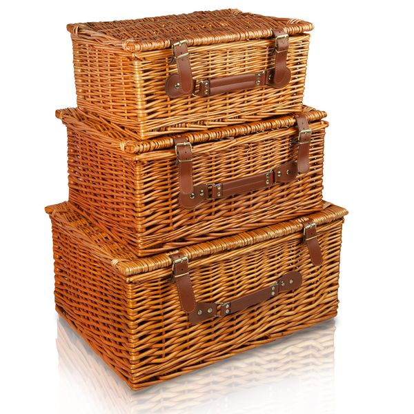 Traditional Premium Wicker Gift Basket With Lid Empty Picnic Hamper WIth Handle Shop Retail Display Basket (Medium)