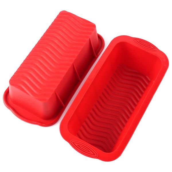 Bread and Loaf Tin,1lb Silicone Non-Stick Bread Baking Tray,8.5inch Bread Baking Moulds Tins,Non-Slip Hand Design Loaf Pan,Bread Pan,BPA-Free,Dishwasher Safe(Red, 2-PCS)