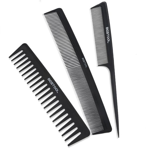 BESTOOL Comb, Comb, Men's, Women's, Anti-Static, Professional Cut Comb, Set of 3 (Black)