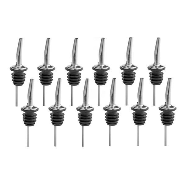 Soro Essentials- Set of 12 Stainless Steel Tapered Liquor Bottle Pourer- Medium Flow Bottle Pourers for Alcohol Bar Pour Spouts for Liquor Bottles Bartender Accessories