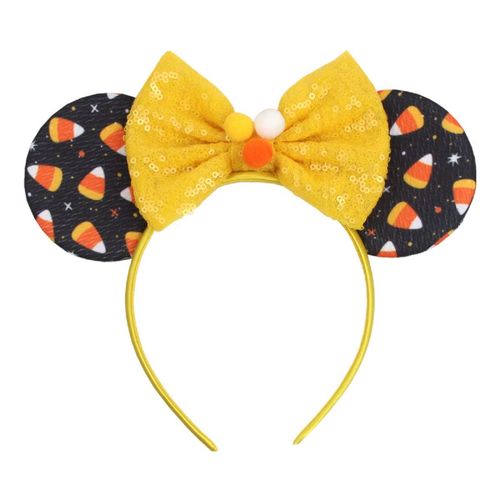 Christmas Halloween Mouse Ears Bow Headband Hair Hoop for Women Girls, Glitter Sequin Headband Cat Ear Hair Bands Hair Accessories (Black/Yellow)
