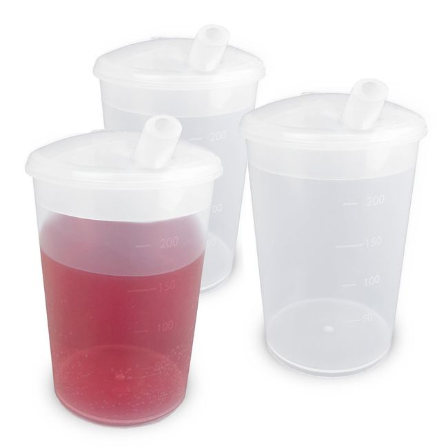 Plastic Beaker with Drinking Lid - Pack of 3 | Adult Drinking Cup Drinking Cups Elderly Plastic Beakers for Adults Disability Cup Adult Beaker for Elderly Small Spouted Drinking Lid