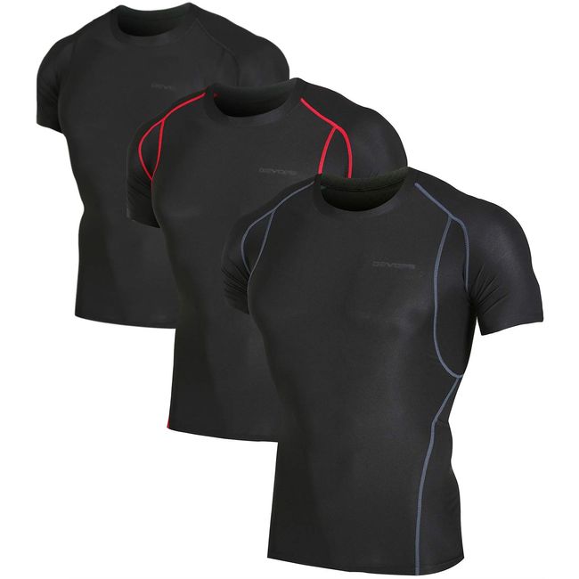 DEVOPS 3 Pack Men's Athletic Short Sleeve Compression Shirts (Medium, Black/Black/Black)