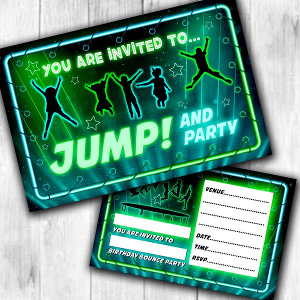 Trampoline Party Invitations & Envelopes (WRITE ON) Invite Packs (Pack of 12)