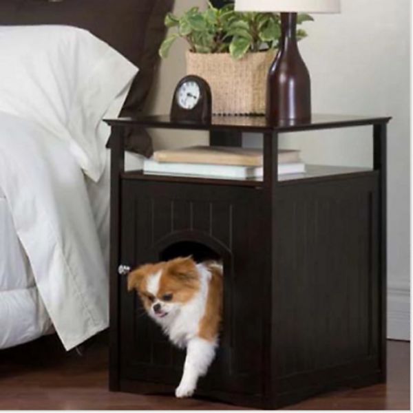 Pet House Cat Litter Box Cover Nightstand End Table Wood Black