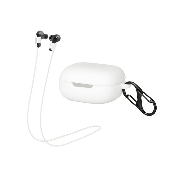 kwmobile Case & Strap Compatible with JBL Live Pro Plus Case - Cover & Cord Holder Set - White/White
