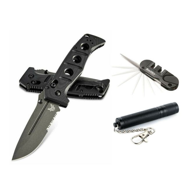 Benchmade 275SGY-1 Adamas Knife Blade with Mini Flashlight and Knife Sharpener