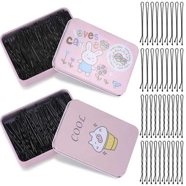 400 Stk Haarnadeln, Metall Wellenform und flache Form Haarklammern, Schwarz Bobby Pins Haarnadel Set für Kinder Mädchen Haarzusätze Friseursalon, mit 2 Aufbewahrungsbox