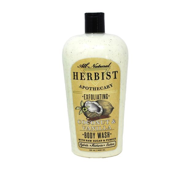 Herbist Coconut & Vanilla Exfoliating Body Wash Shower 32 oz Jumbo Raw Sugar New