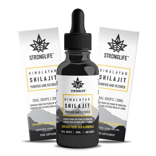 Shilajit Resin Stronglife Himalayan Liquid Oil Drops 30 Gram Equivalent | Natural Source of Fulvic Acid & Mineral Oral Drops | UK Lab Certified | 30ml