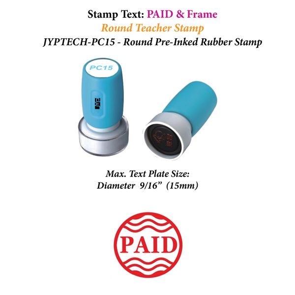 PAID & Frame -Round Stamp PC15 Pre-Inked Stamp (Red Ink)
