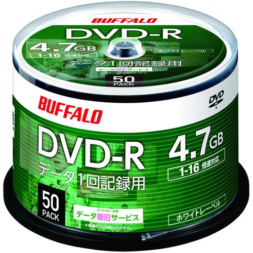 (Amazon.co.jp Exclusive) Buffalo Data DVD-R Single Record 4.7 GB 50 Sheets Spindle Single Sided 1-16x White Label RO-DR47D-050PW/N