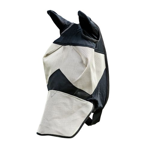 HORZE Horse Fly Mask with Nose Cover and Ears | Durable Micro Mesh with UV Protection - Light Brown/Black - Cob