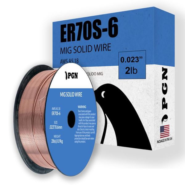 PGN Solid MIG Welding Wire - ER70S-6 .023 Inch - 2 Pound Spool - Mild Steel MIG Wire with Low Splatter and High Levels of Deoxidizers - For All Position Gas Welding