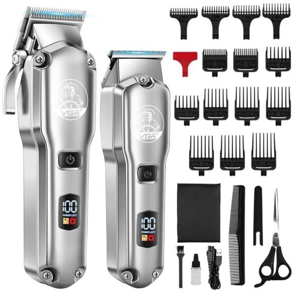 VGR Men&#39;s Hair Clipper and Trimmer Set Professional T-Blade Zero Gap Beard Barbershop Corded/Cordless Haircut Kit