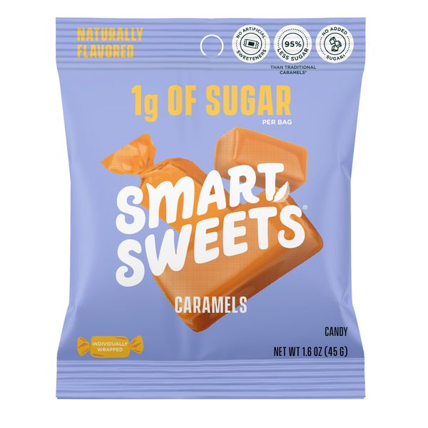 SmartSweets Caramel Candies, 1.6oz (Pack of 12), Creamy Candy with Low Sugar (1g), Low Calorie (140), Plant Based, Gluten Free, No Artificial Colors or Sweeteners, Healthy Snack for Kids & Adults