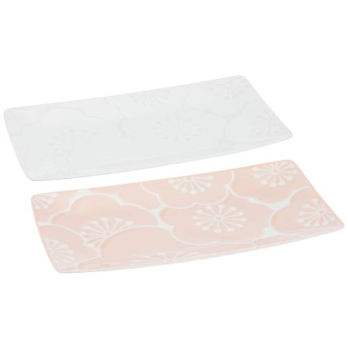 Saikai Pottery Hasamiyaki 52860 Long Square Plate, Pair of Peach White, 9.8 inches (25 cm)