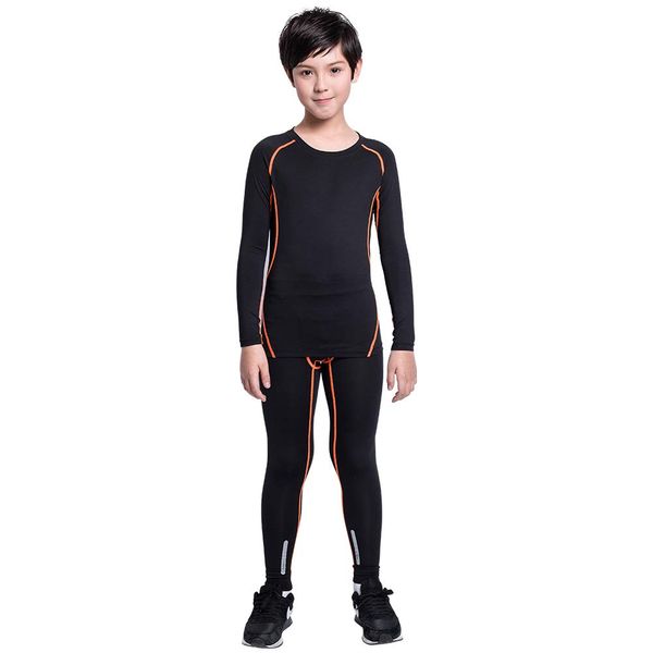 Mech-Eng Kids Sports Tights, Top and Bottom 2 / 3 / 4 Piece Set, Brushed Back Compression Wear for Boys (UV Protection, Sweat Absorbent & Quick Drying), Four Seasons Applicable, Power Stretch, Long Sleeve, Shirt, Long Pants, Inner, Junior, for Youth Socce