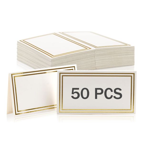 HomWanna Table Place Cards 50Pcs - Wedding Place Cards White Blank Table Card Name Cards for Table Setting Weddings Party Dinner Reception Seating Food Home Decorations Office (Gold)