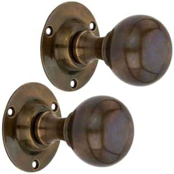 Infinity Decor Pair of Antique Old Style Solid Brass Ball Mortice Door Pull Knobs Set 45mm - Ideal for Interior & Exterior use