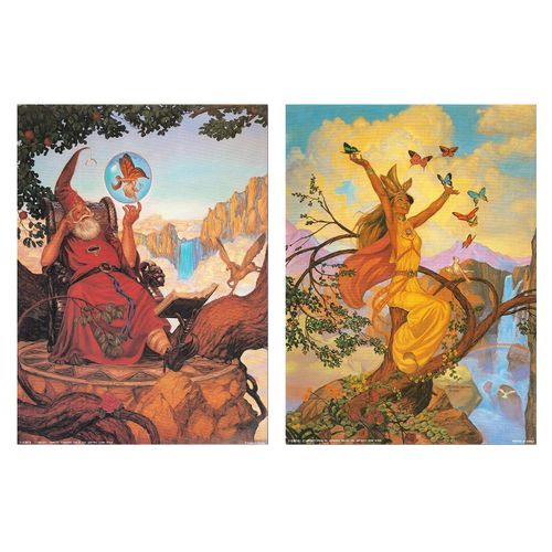 Magical Sorcerer and Lady Butterfly Two Set Fantasy Wizard Kids Room Wall Décor Art Print Poster (8x10)