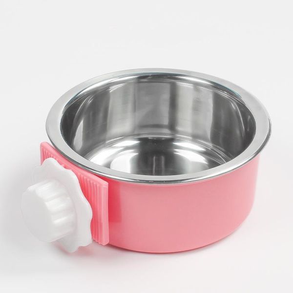 Hanging Stainless Steel Pet Bowl - The Perfect Solution For Mess-Free Feeding - Small / Pink