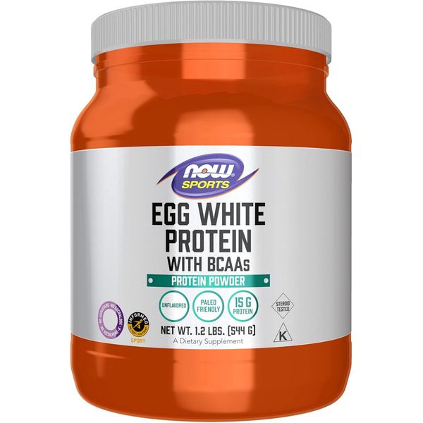 Sports Nutrition, Egg White Protein, 16 G with Bcaas, Unflavored Powder, 1.2-...