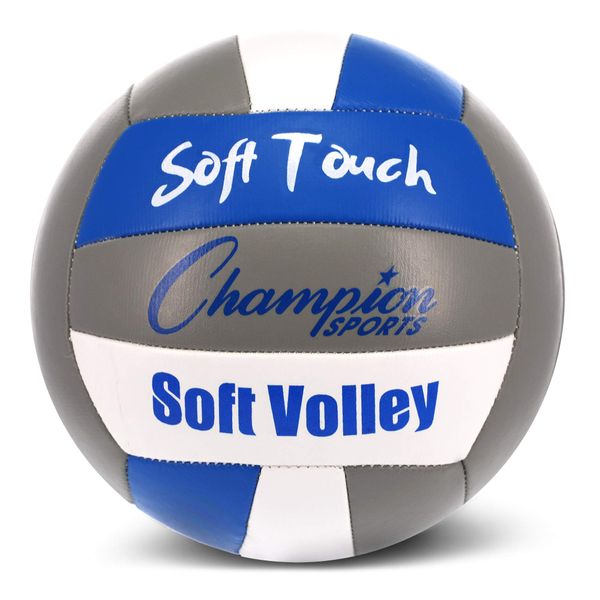 Champion Sports Soft Touch Volleyball, Official Size, for Indoor Training, Practice, Recreation - Durable Volleyballs with Comfortable Foam Backing - Premium Volleyball Gear and Equipment - Blue/Gray