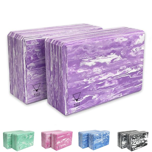 Base yoga Yoga Blocks - 1 or 2 pc set - Unique Strong/Firm/Lightweight EVA foam support block/brick (Purple x 2)