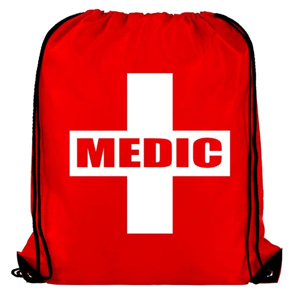 TEEZ Red Medic First Aid Drawstring Bag in Red & White