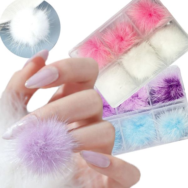 SEIHDHIK 12 pcs Magnetic Nail Art Charms 3D Fluffy Plush Balls Charms for Acrylic Nails Removable Pom Poms Balls Y2K Nail Art Supplies Soft Plush DIY Nail Decorations Kit