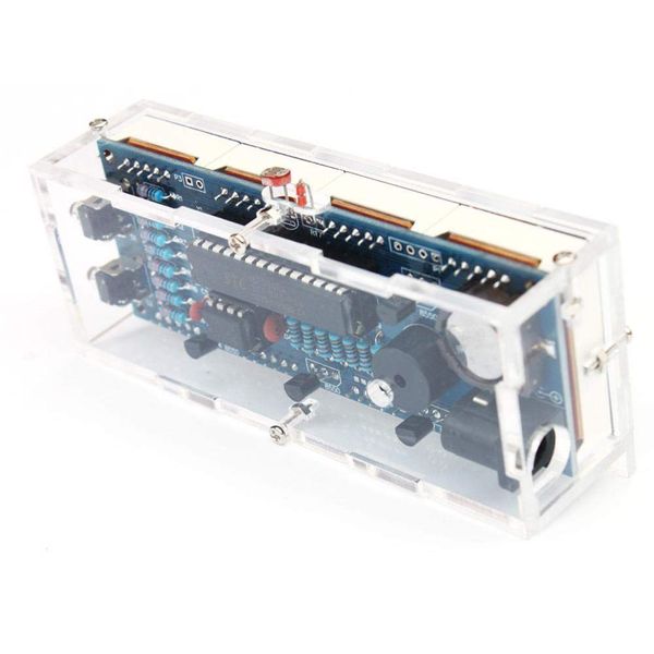Socobeta Compact 4-digit Digital LED Talking Clock DIY Kit Light Control Temperature Date Time Display Transparent Case(White)