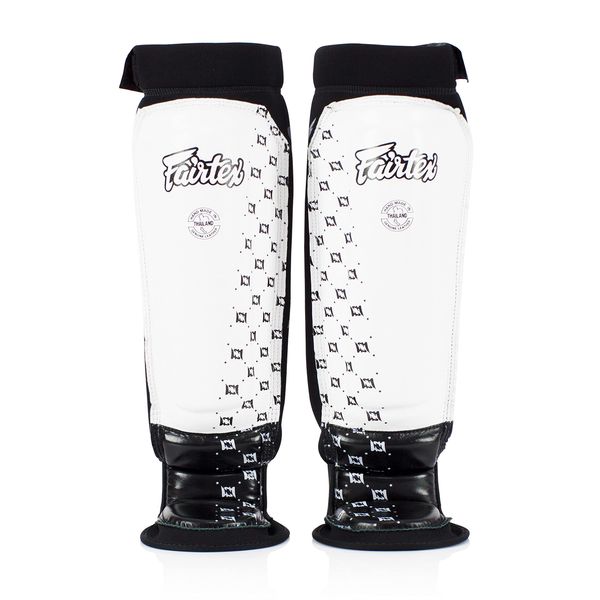 Fairtex SP6 Muay Thai Shin Guards for Men, Women, Kids | Shin Guards Made with Neoprene Material & are Premium, Lightweight & Durable | Reinforced Paddings on The Shins (White/Black/Large)