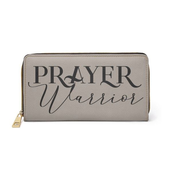 Womens Wallet, Zip Purse, Taupe & Black Prayer Warrior - One size