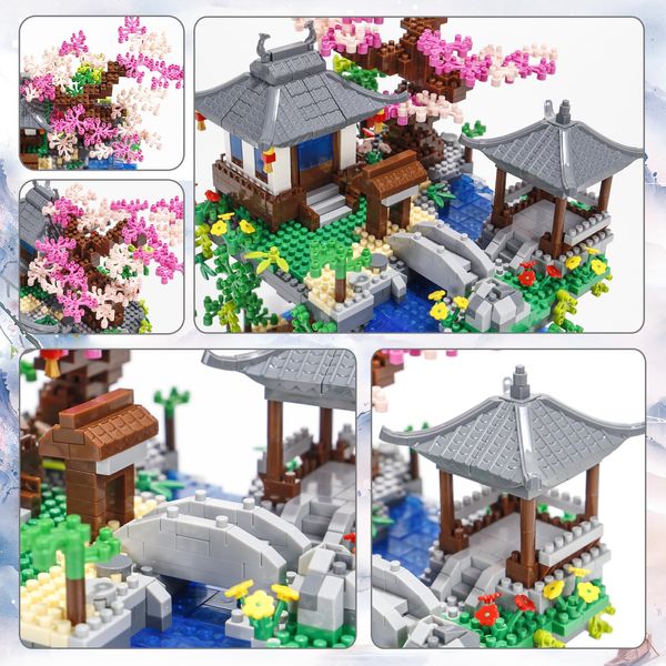 3000PCS Micro Mini Blocks Peach Blossom Pond Bonsai Tree Building Kit,Traditional Architecture Building Blocks,Exquisite Cherry Bonsai Tree Kit for 14+ Kids Or Adults(Not Compatible with Lego)