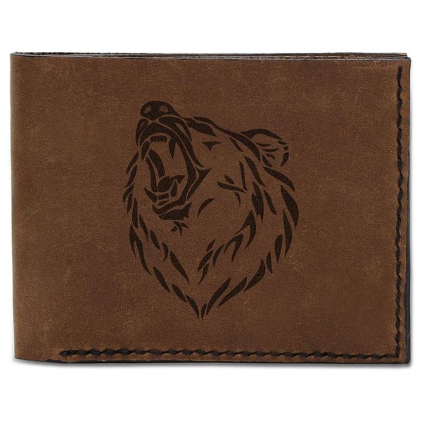 Men's Tribal Bear -2 Handmade Natural Genuine Pull-up Leather Wallet MHLT_03